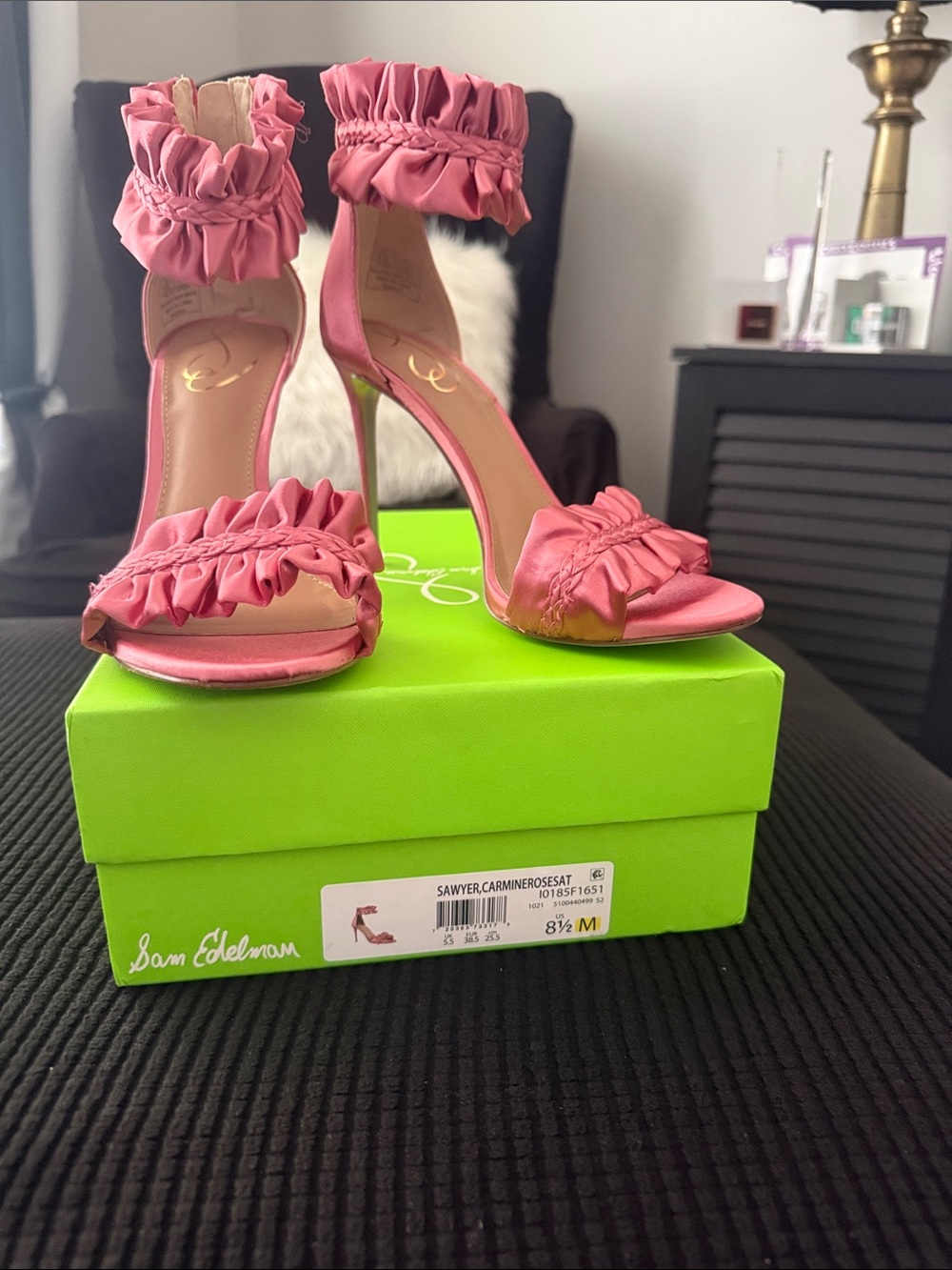 Sam Edelman Pink Ruffle Ankle-Strap Heels